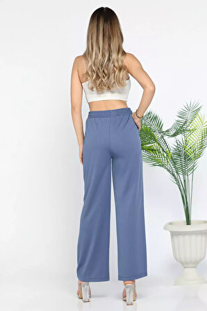 Bel Lastikli Çimalı Bol Paça Pantolon