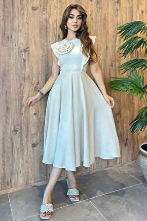 Gül Detaylı Kadın Elbise