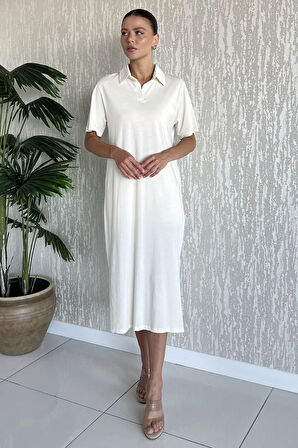 Kadın Polo Yaka Yanlar Yırtmaçlı Basic Elbise