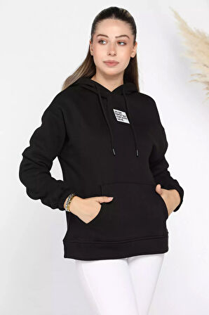 Kapüşonlu Üç İplik Şardonlu Kadın Sweatshirt