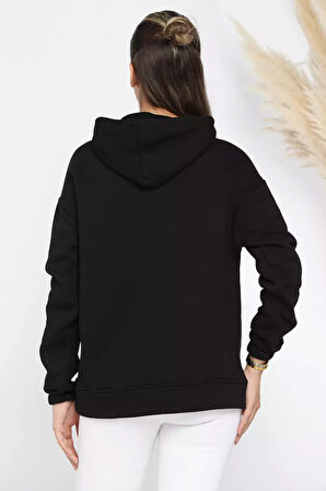 Kapüşonlu Üç İplik Şardonlu Kadın Sweatshirt