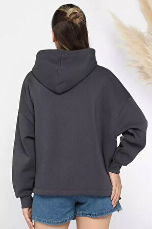 Kapüşonlu Free Nakışlı Üç İplik Şardonlu Sweatshirt