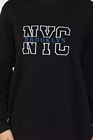 Kadın Nyc Nakışlı Şardonlu Üç İplik Oversize Sweatshirt