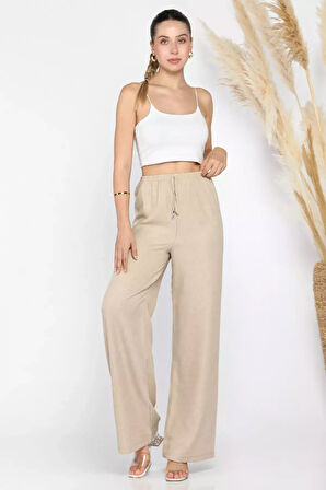 Kadın Bel Lastikli Bol Paça Pantolon