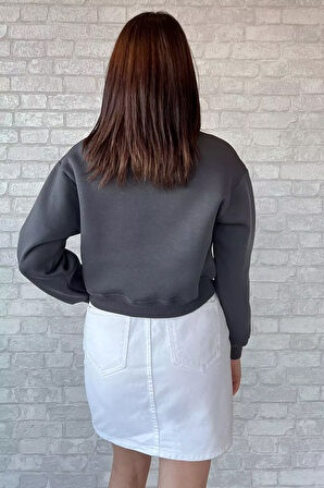 Polo Yaka Yarım Fermuarlı Üç İplik Şardonlu Sweatshirt