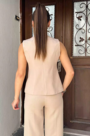 Düğme Detaylı Yelek Pantolon İkili Takım