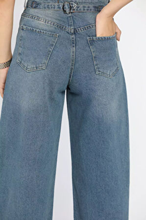 Yüksek Bel Kemer Detaylı Kadın Jean Kot Pantolon