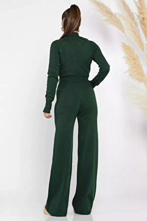 Kadın Yarım Balıkçı Örgü Crop Kazak Pantolon Triko Alt-üst Takım