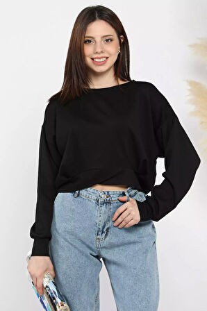 Kadın Bisiklet Yaka Pile Detaylı Sweatshirt