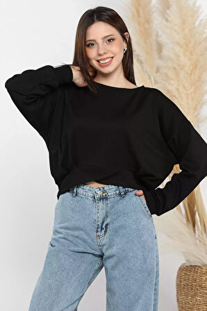 Kadın Bisiklet Yaka Pile Detaylı Sweatshirt