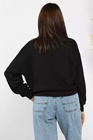 Kadın Bisiklet Yaka Pile Detaylı Sweatshirt