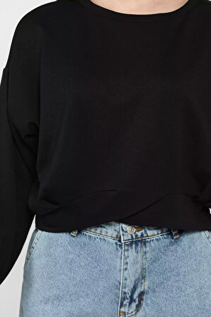 Kadın Bisiklet Yaka Pile Detaylı Sweatshirt