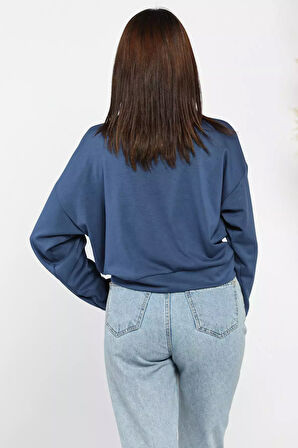 Kadın Bisiklet Yaka Pile Detaylı Sweatshirt