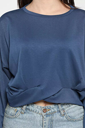 Kadın Bisiklet Yaka Pile Detaylı Sweatshirt