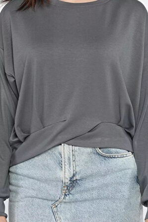 Kadın Bisiklet Yaka Pile Detaylı Sweatshirt