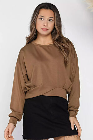 Kadın Bisiklet Yaka Pile Detaylı Sweatshirt