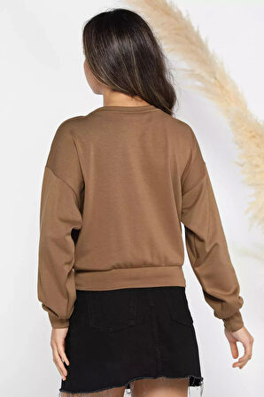 Kadın Bisiklet Yaka Pile Detaylı Sweatshirt