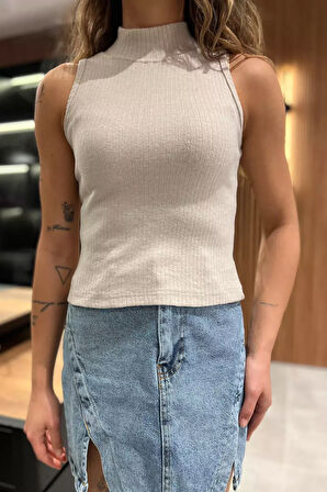 Yarım Balıkçı Yaka Sıfır Kol Kaşkorse Bluz