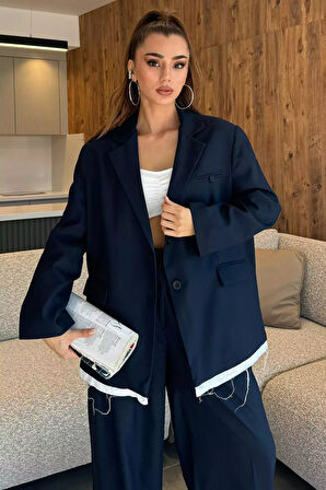 Kadın Astarlı Oversize Arka Yazılı Blazer Ceket