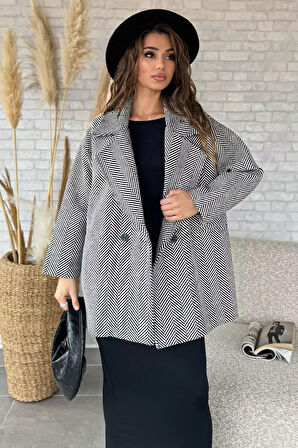 Kadın Astarlı Balıksırtı Oversize Kaşe Kaban