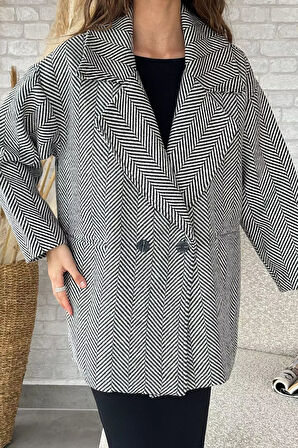Kadın Astarlı Balıksırtı Oversize Kaşe Kaban