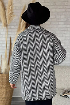 Kadın Astarlı Balıksırtı Oversize Kaşe Kaban