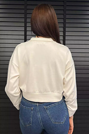 Oysho Kumaş Fermuar Detaylı Kadın Crop Top Sweatshirt