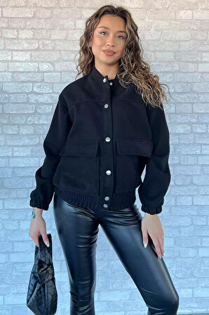 Kadın Cep Detaylı Lastikli Mevsimlik Mont