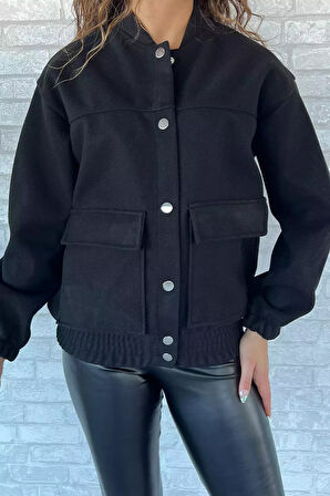 Kadın Cep Detaylı Lastikli Mevsimlik Mont