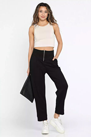 Kadın Pile Detaylı Fermuarlı Pantolon