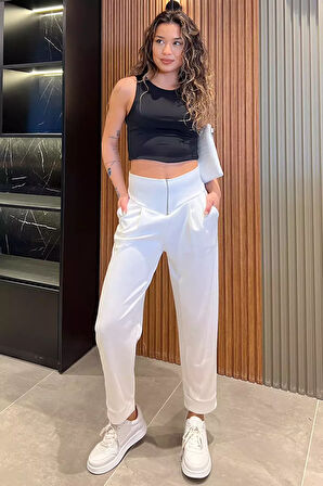 Kadın Pile Detaylı Fermuarlı Pantolon