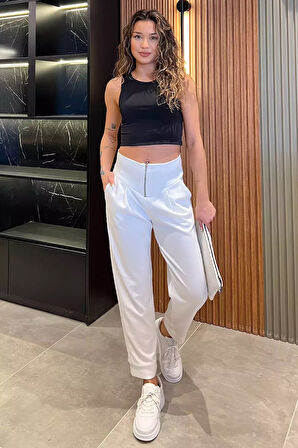 Kadın Pile Detaylı Fermuarlı Pantolon