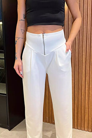 Kadın Pile Detaylı Fermuarlı Pantolon