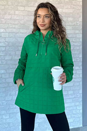 Kapüşonlu Yarım Fermuarlı Kapitoneli Mevsimlik Mont