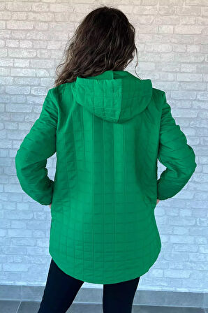 Kapüşonlu Yarım Fermuarlı Kapitoneli Mevsimlik Mont