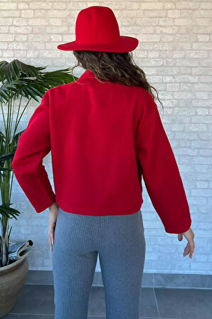 Çift Cepli Crop Top Kaşe Mont