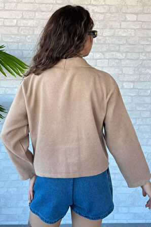 Çift Cepli Crop Top Kaşe Mont