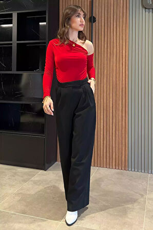 Kadın Yüksek Bel Cırtlı Bol Paça Palazzo Pantolon