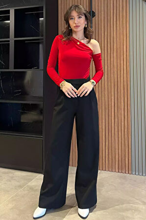 Kadın Yüksek Bel Cırtlı Bol Paça Palazzo Pantolon