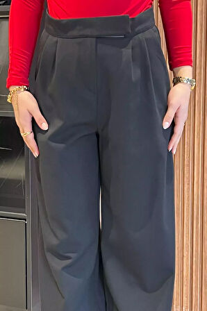 Kadın Yüksek Bel Cırtlı Bol Paça Palazzo Pantolon