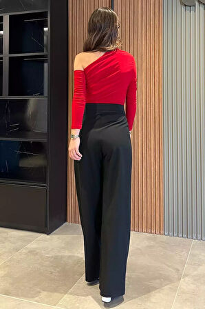 Kadın Yüksek Bel Cırtlı Bol Paça Palazzo Pantolon