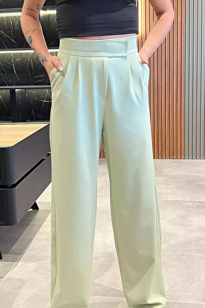 Kadın Yüksek Bel Cırtlı Bol Paça Palazzo Pantolon