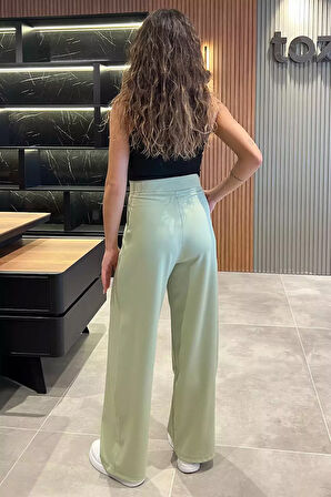 Kadın Yüksek Bel Cırtlı Bol Paça Palazzo Pantolon