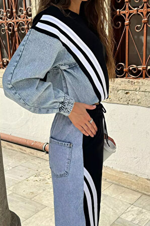 Kot Garnili Sweat Pantolon İkili Takım