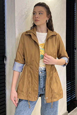 Kadın Bel Bağcıklı Astarlı Trençkot