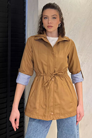 Kadın Bel Bağcıklı Astarlı Trençkot