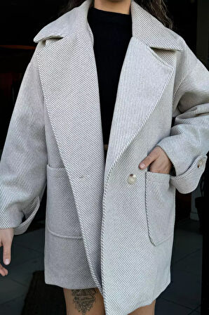 Kadın Astarlı Balıksırtı Oversize Kaşe Kaban
