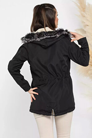 Kadın Kapüşonlu İçi Peluş Mont