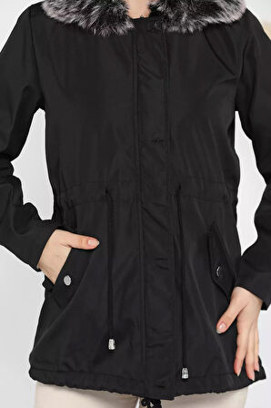 Kadın Kapüşonlu İçi Peluş Mont