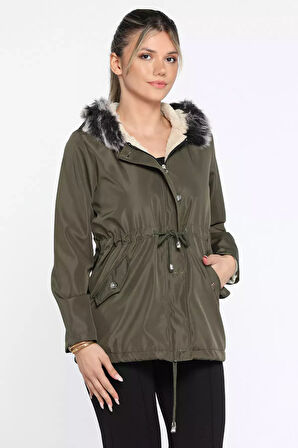 Kadın Kapüşonlu İçi Peluş Mont